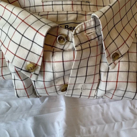 L.L. Bean Cream Button-Down Shirt with Red & Blue Windowpane - Picture 4 of 4